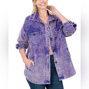 Zenana Outfitters Purple Corduroy Shaket/Jacket Button up vintage wash Size M